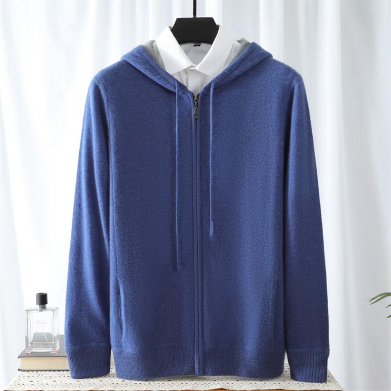 2025年秋季平面拉链帽衫时尚百搭，男装羊绒套衫，晨晟羊绒