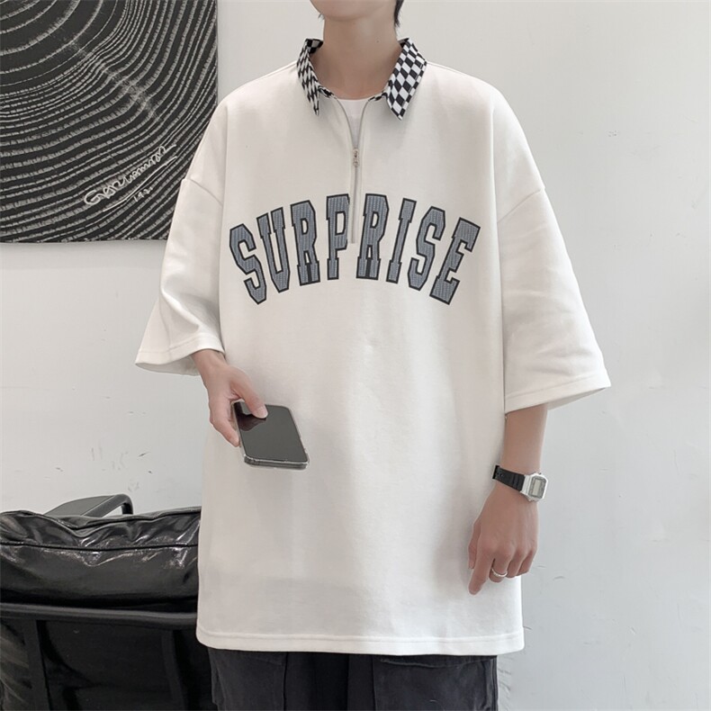 新款优品男士短袖发泡半开拉链印花T恤宽松上衣POLO衫ZD3312-P51图片