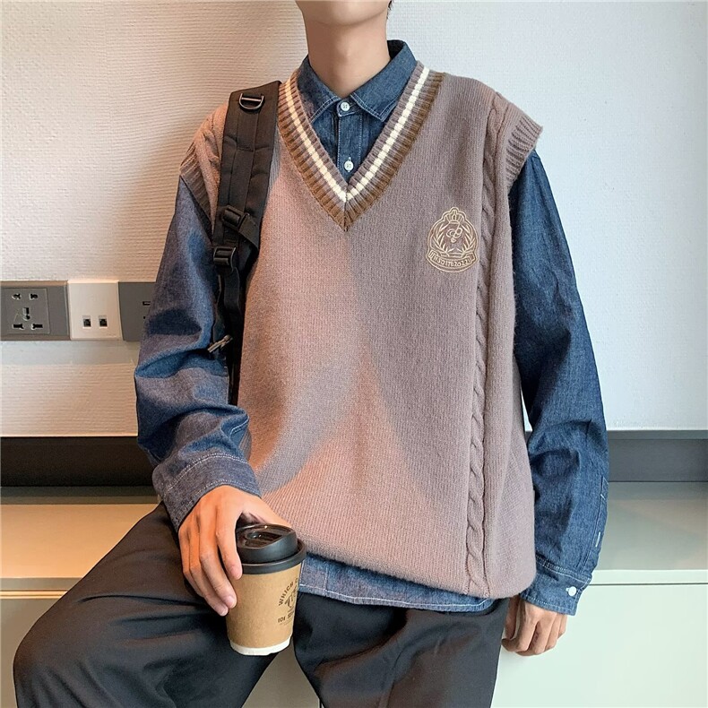 秋冬学生马甲针织宽松休闲坎肩日系学院风外穿制服背心M3123,男装背心/马甲,星座1116A-1（原606A）
