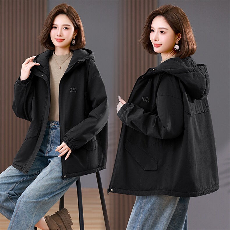 派克服女短款加绒加厚2025年冬季新款小个子妈妈洋气连帽棉衣外套,女装派克服,韩派