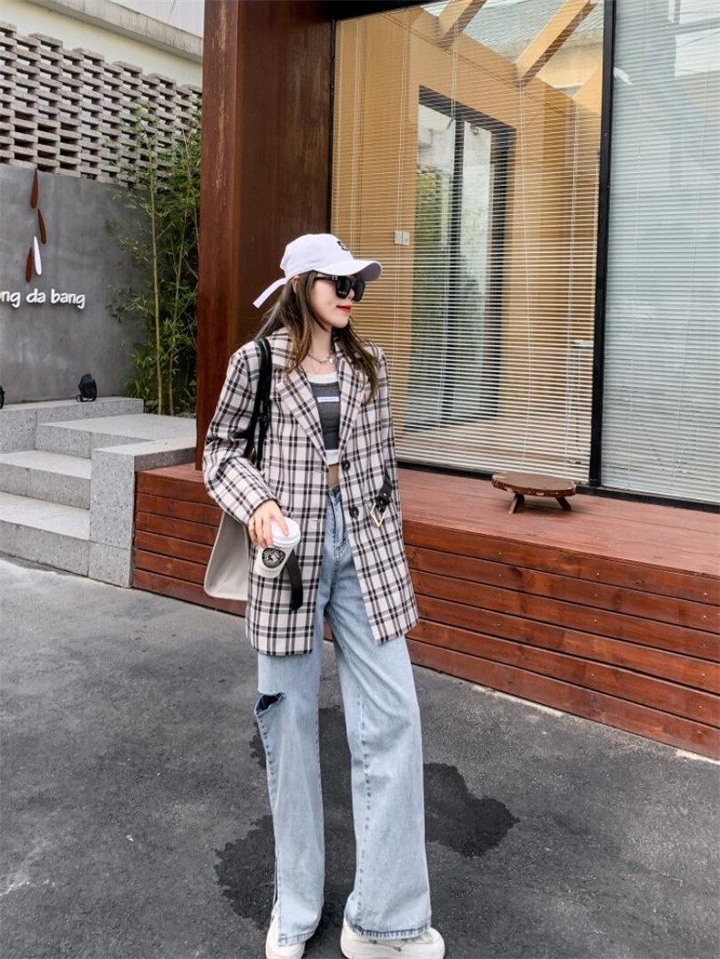 【21ss春一波】格纹通勤西服—（配腰带）XZJZ003,女装,西子季
