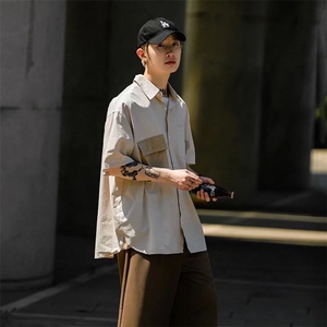 日系夏季cityboy半袖衬衫男高街拼接设计感工装短袖衬衣W3161-P28图片