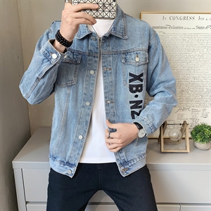 JK821-p90-限价138 现货店主风牛仔夹克肥仔量足破洞印花大码图片