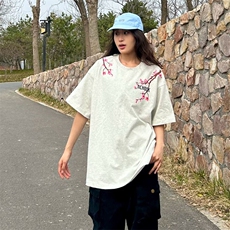 万针全刺绣工艺抖音得物高品质260克重磅纯棉双纱美式高街短袖T恤，男装T恤，电商A486