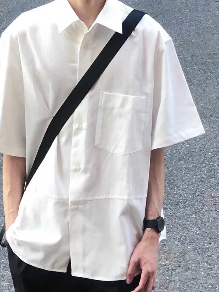 夏季冰丝短袖衬衫男女纯色宽松百搭学院风衬衣C3051-P25,男装T恤,电商D202