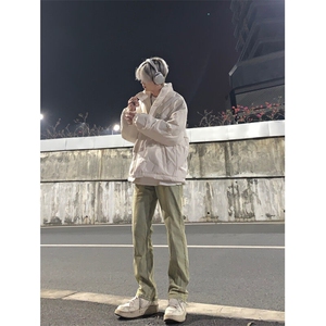 美式高街vibe拼接黄泥牛仔裤修身直筒裤XZ310A-4-NZ27 控78图片
