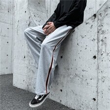 条纹运动男裤休闲百搭阔腿宽松直筒垂坠感拖地长裤潮k316-p35图片