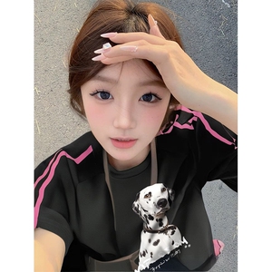 抖音得物品质二开240克宽松纯棉美式潮牌印花三条杠中性风短袖T恤图片