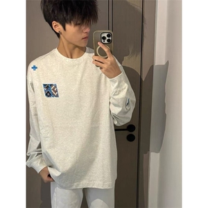 网图有货 复古民族字母刺绣长袖T恤男女纯棉宽松情侣上衣A823-P33图片