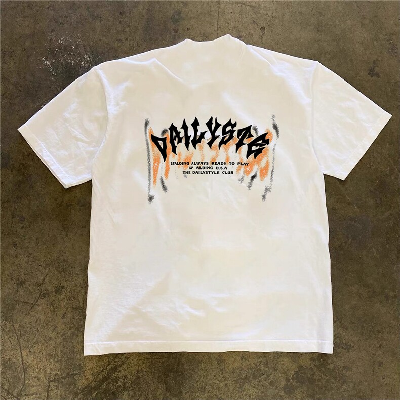 1506/Q3360/P35痞帅印花男夏季圆领宽松短袖重磅230g纯棉潮牌图片