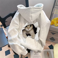 港风秋款男连帽卫衣猫印花宽松休闲外套wy258P40，女装短外套，星座1013-1
