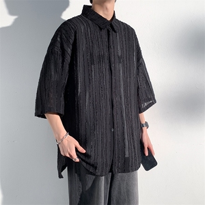 竖条纹短袖半袖衬衫男薄款凉感冰丝舒适大码上衣A071-C65-P38