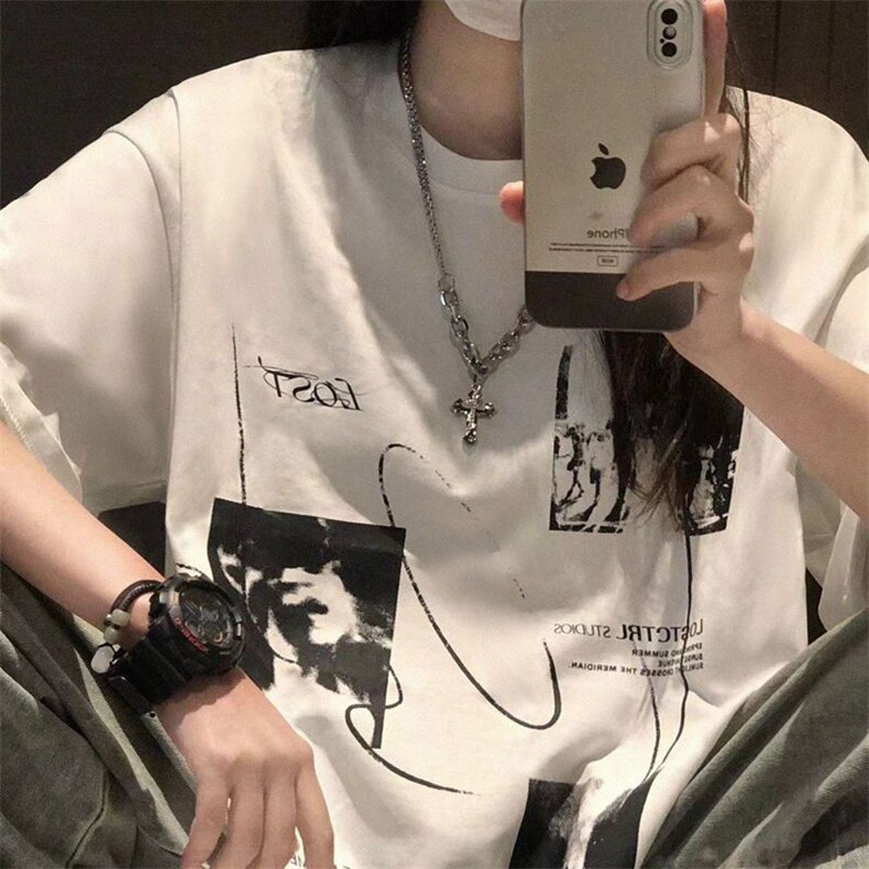 T0712-P302025夏季新款百搭休闲短袖男女款慵懒风美式复古上衣,男装T恤,星座617A-2