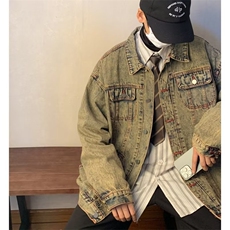 美式水洗做旧牛仔外套男女街头复古宽松百搭休闲夹克男JK482-P65，男装夹克，星座1008
