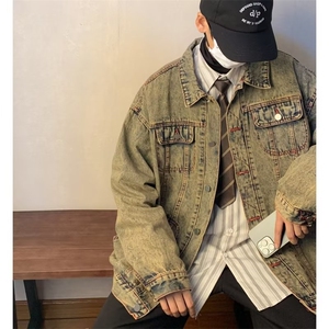 美式水洗做旧牛仔外套男女街头复古宽松百搭休闲夹克男JK482-P65图片