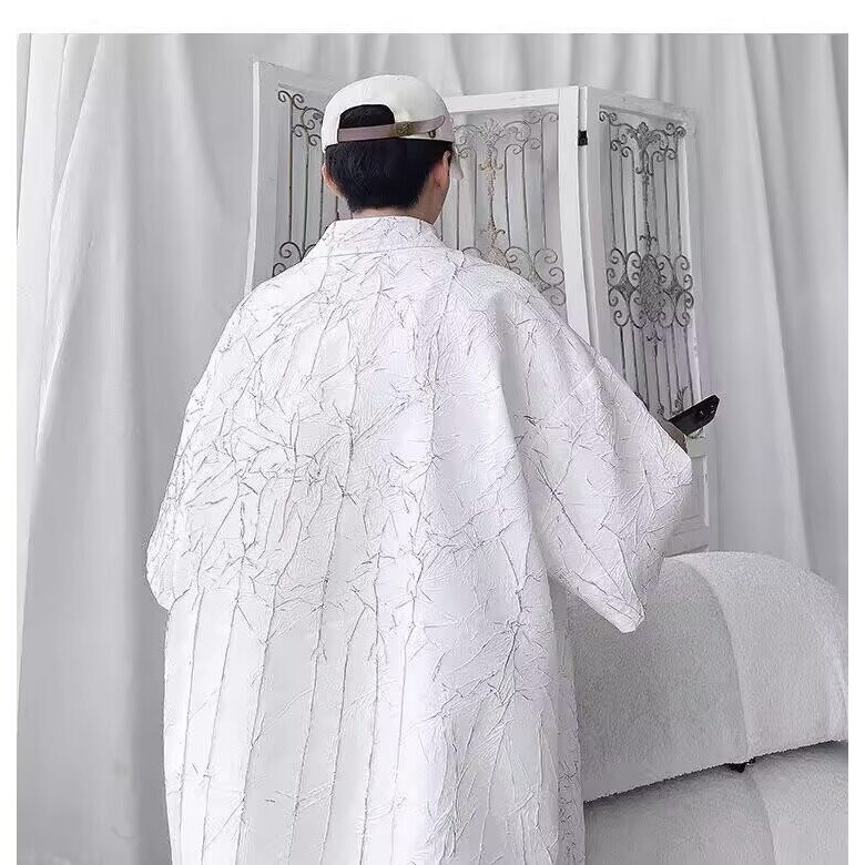 肌理感短袖衬衫男夏季薄外套青年男士半袖衬衣新中式港风裂纹压皱,男装T恤,星座506A