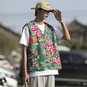 MJ002男女休闲东北大花马甲坎肩工装背心团队服大码风汉服潮图片