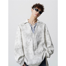 WY10151-特P48控88小众扎染撞色拼接条纹假两件大码男宽松卫衣，男装卫衣，电商A059