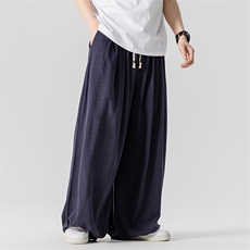 夏季新款大码风亚麻棉麻休闲裤宽松直筒阔腿裤男女K303/P75，男装休闲裤，钱塘713