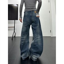 有货。竹节纹阔腿牛仔裤男女宽松直筒RK3419-P58，男装牛仔裤，星座412-3