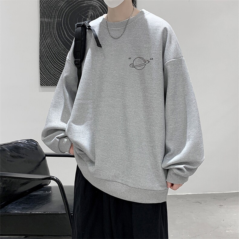 华夫格卫衣圆领卫衣男大码长袖t恤男外套HW76238-P30加绒款-P40,男装卫衣,电商A040