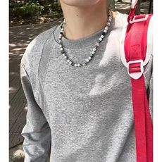 抖音得物品质26春装美式高街宽松曼巴棉螺纹拼接卫衣圆领长袖T恤，男装T恤，电商A443