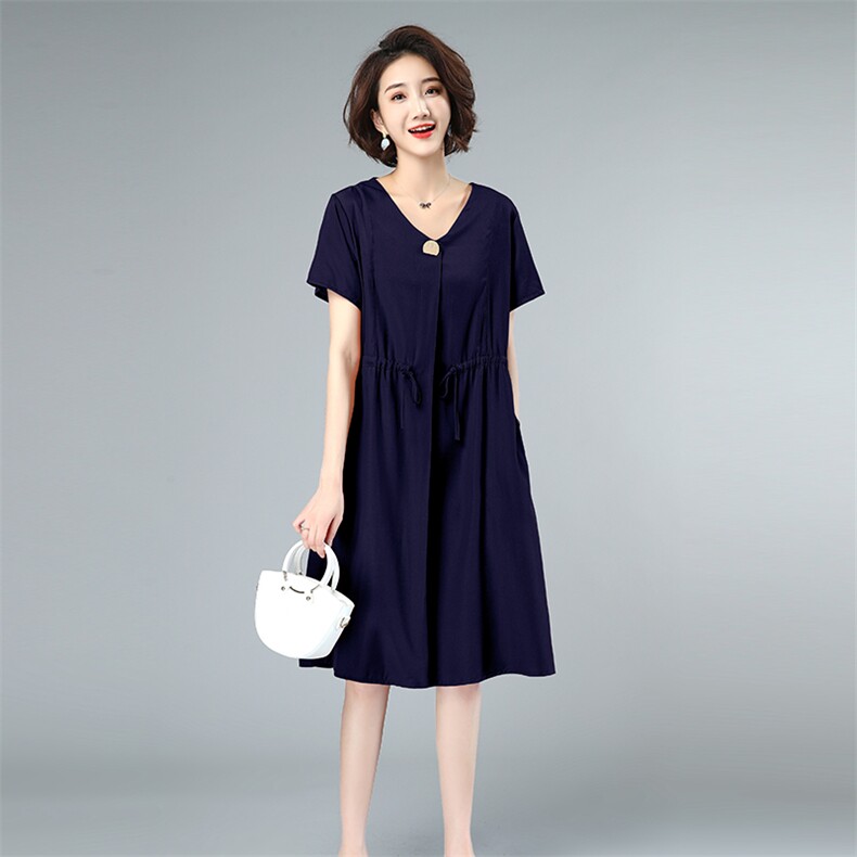 2021夏款新款纯色大码大口袋女装连衣裙230款,女装连衣裙,秋牧寒烟