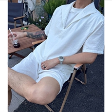 (网图慎用）特批P58无差价假两件美式大码亚麻两件套装男TZ5355，男装休闲套装，电商A001
