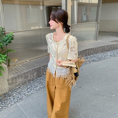 今年流行的休闲套装裤女夏2025新款超洋气欧货小香风阔腿裤两件套，女装套装/套裙，维壹