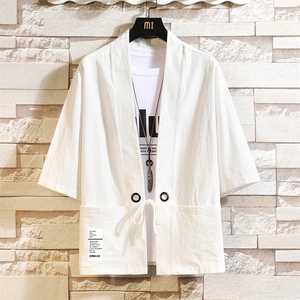 HF59045-P40风汉服男开衫外套七分袖道袍 砖墙挂拍图片