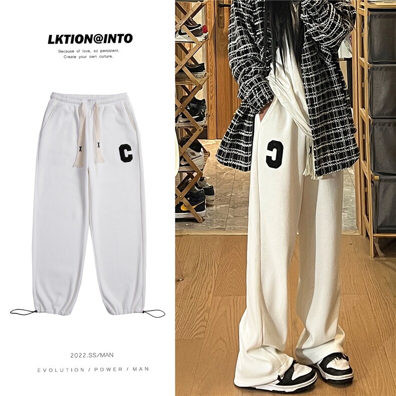 秋季新款C字毛巾绣华夫格编织绳休闲裤女模 XZ604-KP77-P55控68图片