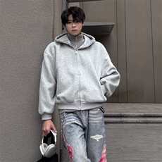 抖音得物高品质二开26春装美式高街重磅结构高领连帽卫衣外套W62，女装短外套，电商A486-1