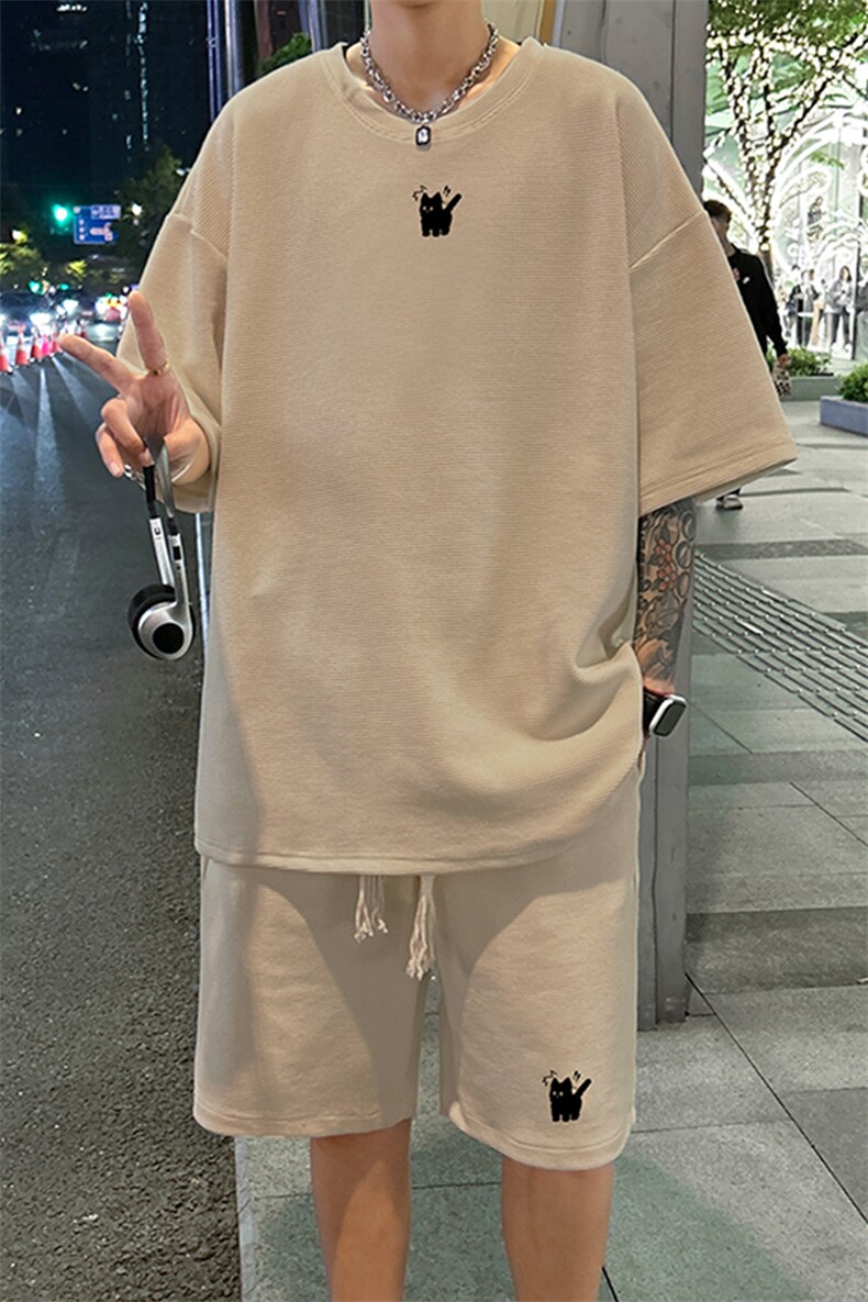 套装！华夫格套装短袖T恤短裤男TZ196-特P38,男装T恤,电商B367