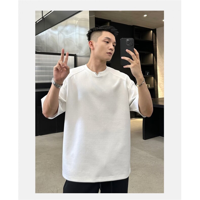 网络图现货潮流显肩宽小V设计款男士高级感宽松短袖T恤JM24-P28,男装T恤,星座715-7