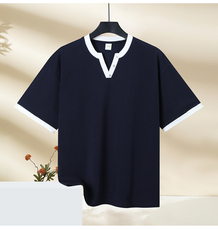 凉感小V领结构拼接宽松T恤260克40支双纱313B-S20#-P36，男装T恤，星座313B