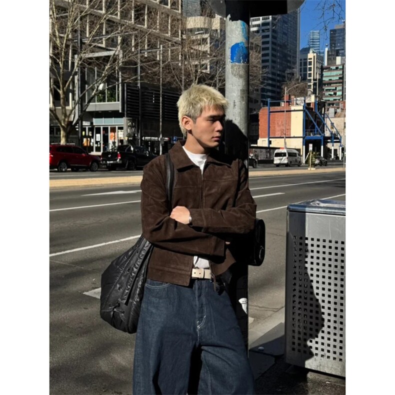 网图短款麂皮绒夹克秋季时尚外套1209-1-JK27-P78，男装夹克，星座1209-1