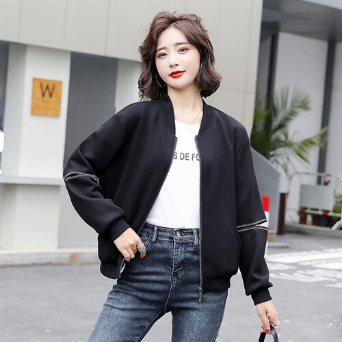 太空棉棒球服外套女2022春秋新款韩版宽松印花上衣洋气百搭短外套，女装短外套，美沁