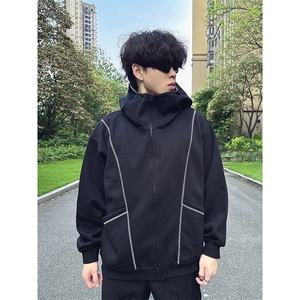抖音得物高品质秋冬美式高街重磅结构辑明线纹理连帽卫衣外套W111图片