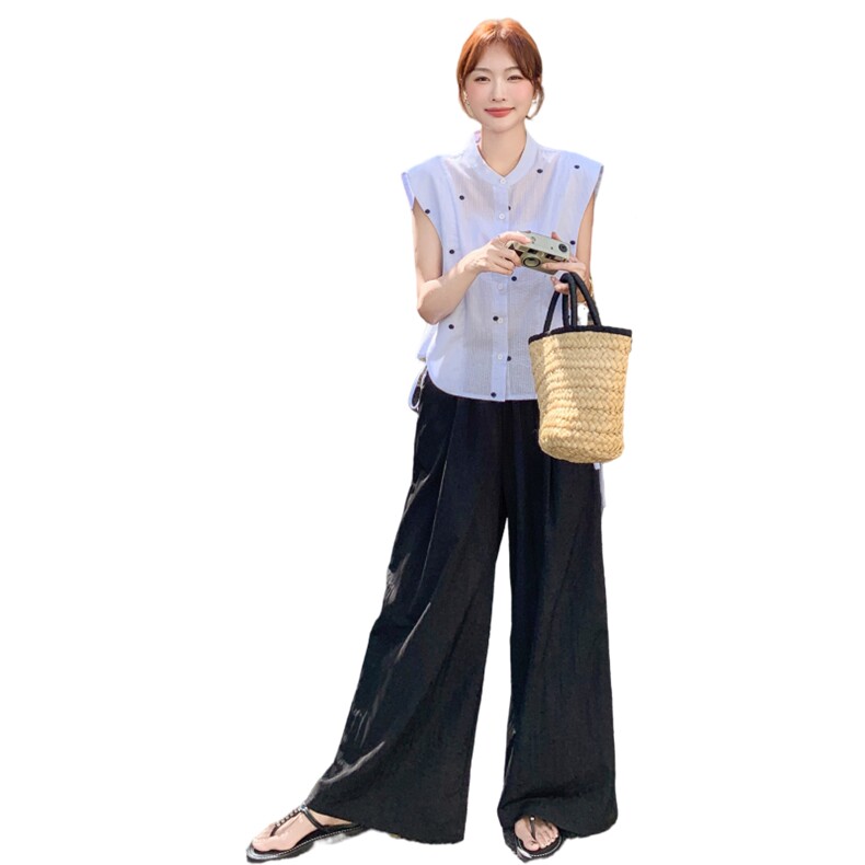 ：夏装新款韩系设计刺绣衬衫阔腿裤两件套2C135-8853P145K218,女装套装/套裙,2C135