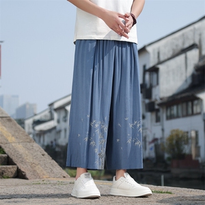 风棉麻大码男士休闲裤现货直筒阔腿印花裤A021-K211-P60控89图片
