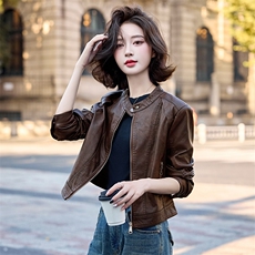 现货水洗双色皮衣2025年女秋季新款时尚百搭短款外套，女装皮衣，英标秀（1C119）