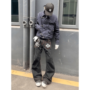 26春装高品质工艺老钱风翻领夹克外套男女潮牌金属扣工装宽松上衣图片