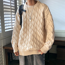 加厚圆领男毛衣复古麻花针织衫宽松打底衫M198-P50，男装T恤，星座1212