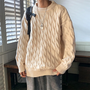 加厚圆领男毛衣复古麻花针织衫宽松打底衫M198-P50图片