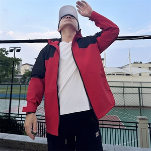Y009拼接撞色连帽男女休闲大码团队冲锋衣户外旅游运动薄夹克潮男图片