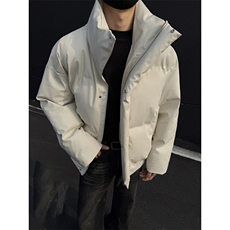 现货5W件冬季三防重磅硬挺boxy短款羽绒立领PU皮棉衣外套加厚棉服，男装棉衣，电商A486-1