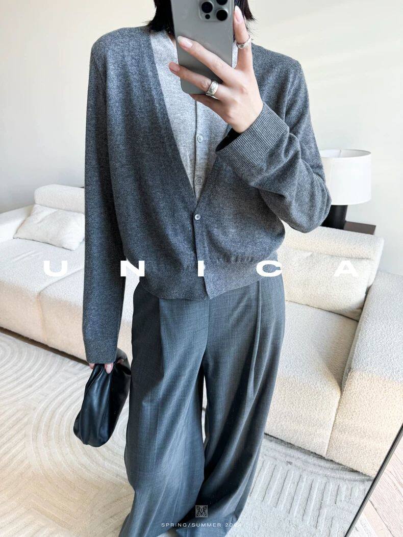 2025年秋季时尚百搭通勤简约假两件开衫，女装羊绒衫，圣暖羊绒