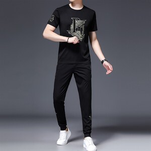 爸爸冰丝夏装套装2023新款中老年运动套装男士父亲短袖t恤休闲服图片