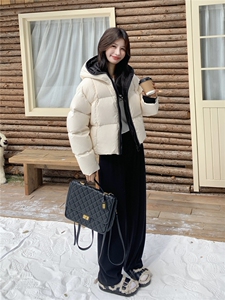 现货！2783款短款连帽加厚保暖面包服茧形羽绒外套女图片
