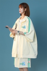 中性夏季潮流ins宽松运动风开衫T恤情侣套装TZ657P85控108，男装休闲套装，A247A